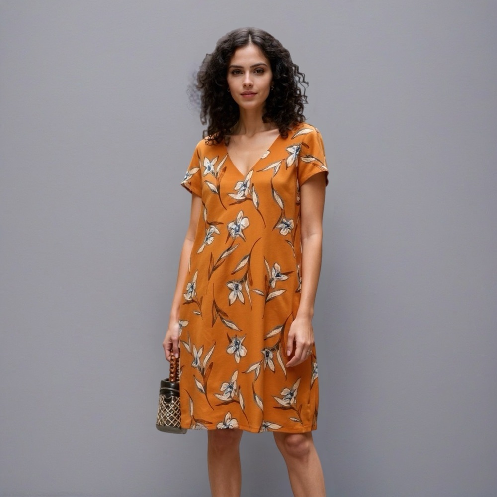 A New Day Rust/Mustard Floral Shift Dress XL - Picture 1 of 5